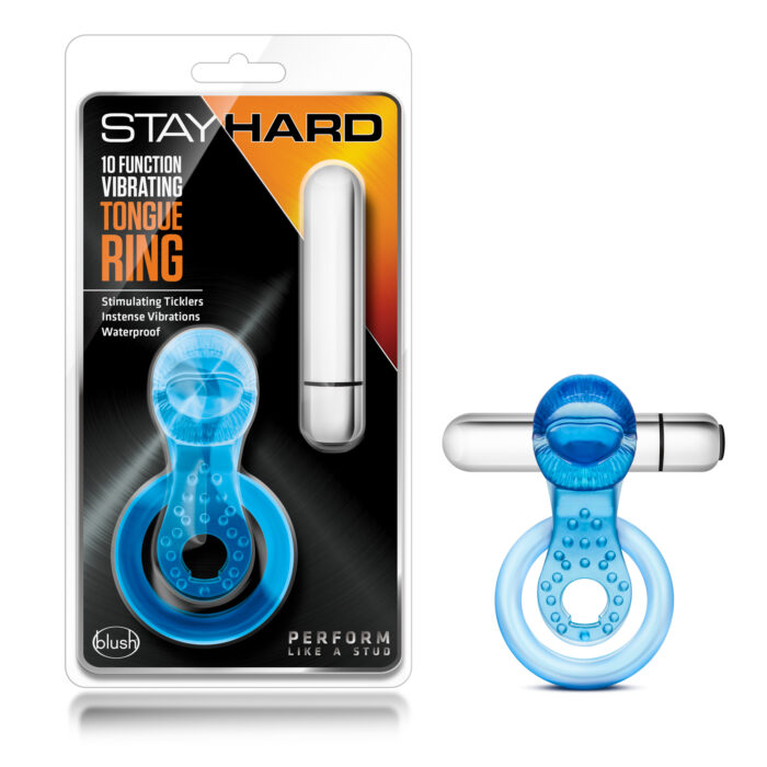 Stay Hard 10 Function Vibrating Tongue Ring - Blue - Image 5