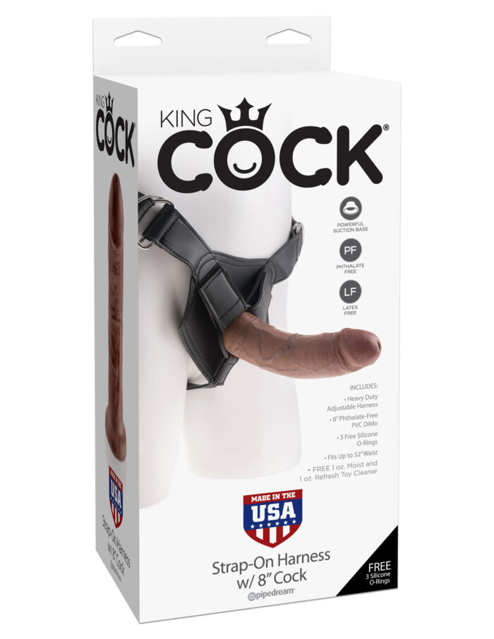 King Cock Strap on Harness With 8 Inch Cock - Brown - Image 5