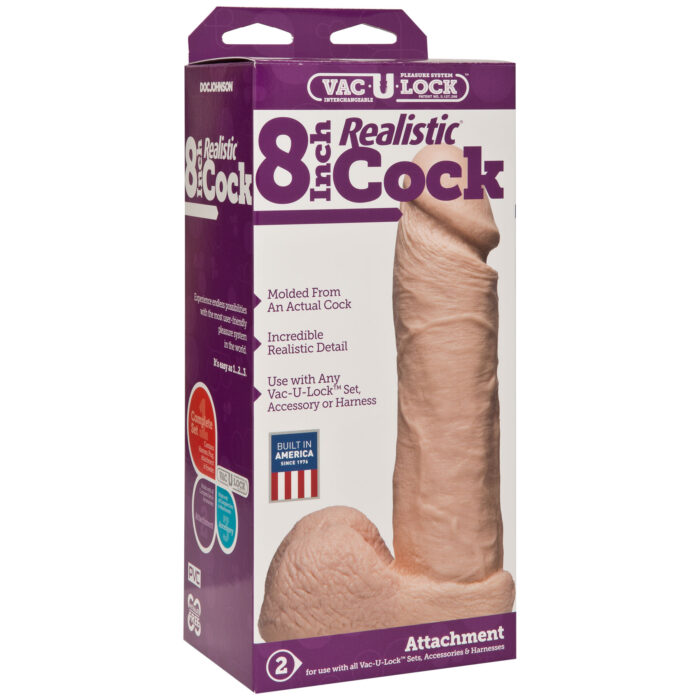 Vac-U-Lock 8 Inch Realistic Cock - White - Image 2